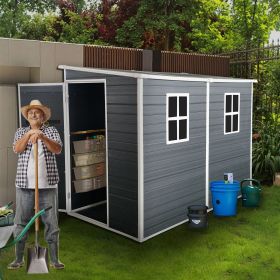 8x4ft Outdoor Resin Garden Shed with Floor and 2 Windows, Plastic Patio Outdoor Storage Shed with Lockable Door for Garden Tools, Bicycles, Trash