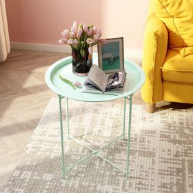 Folding Tray Metal Side Table, Sofa Table Small Round End Tables, Anti-Rust and Waterproof Outdoor or Indoor Snack Table, Accent Coffee Table