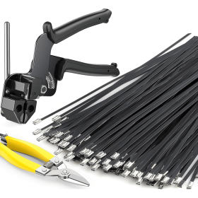 Metal Zip Ties Black,With Special Fastening And Cutting Tools,150 Pcs 11.8 Inch,Multi-Purpose Stainless Steel Cable Ties