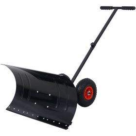 Outdoor T-Handle Snow Shovel with Wheels (Color: As pic show, type: Style D)